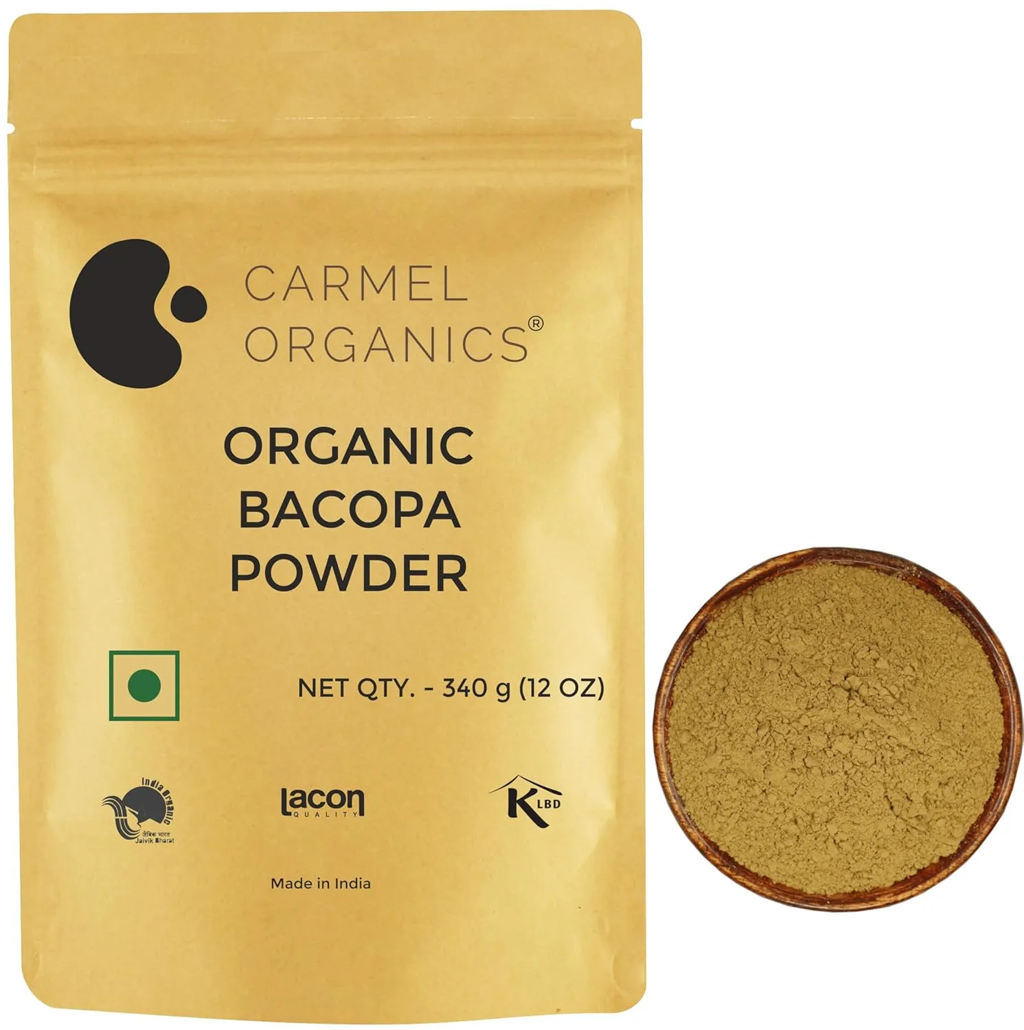 CARMEL ORGANICS Bacopa Monnieri/Brahmi Powder 340 Gram | Herbal Supplement for Focus, Memory & Stress Relief
